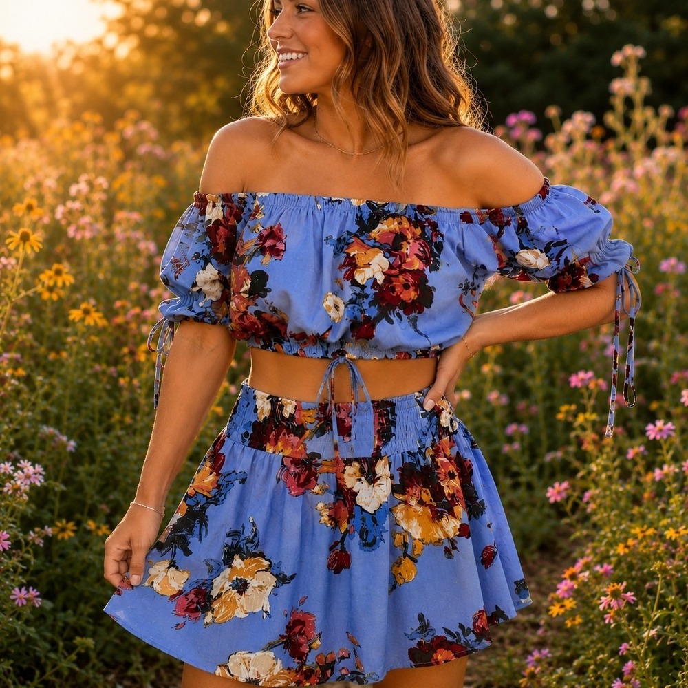 Illa Illa Floral Skort Set Women's Medium Boho Cottagecore Coquette Festival